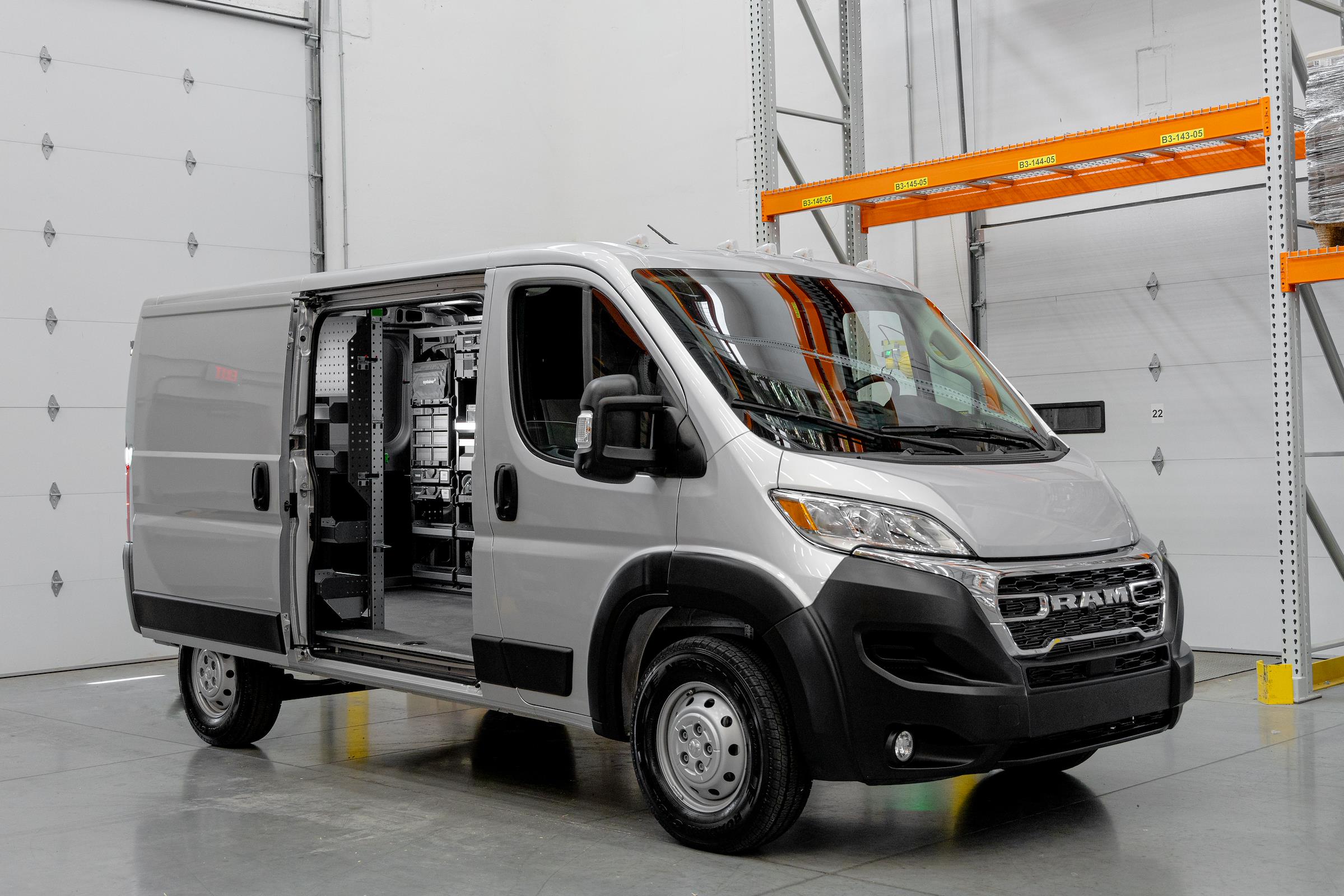 Silver Ram Promaster with custom shelving