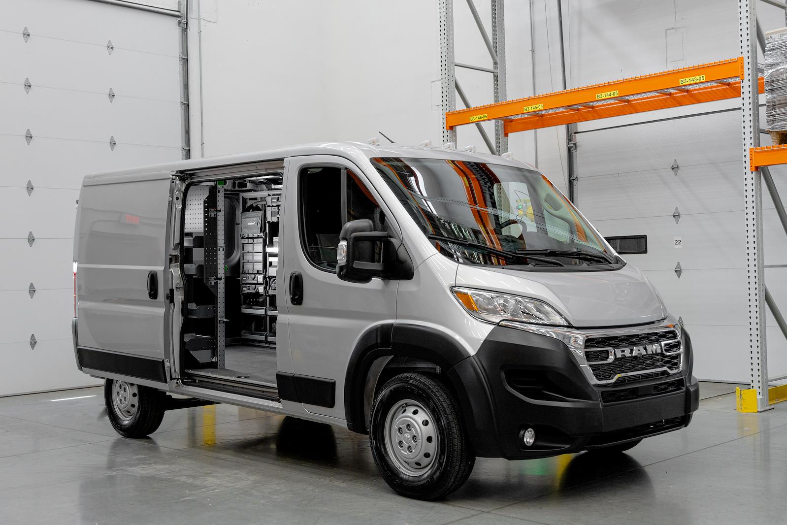 Silver Ram Promaster with custom shelving